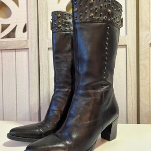 SOLD Studded Black Leather Knee-High Boots - Size 6.5